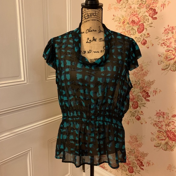 🍒 Worthington Black and Blue Sheer Blouse - Picture 1 of 7